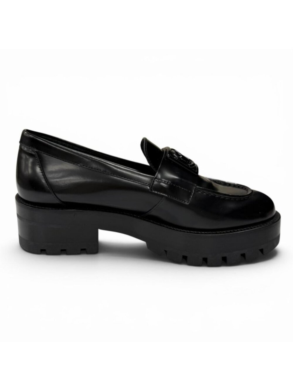 Chanel CC Logo Leather Loafers Shoes Black - Picture 5 of 12